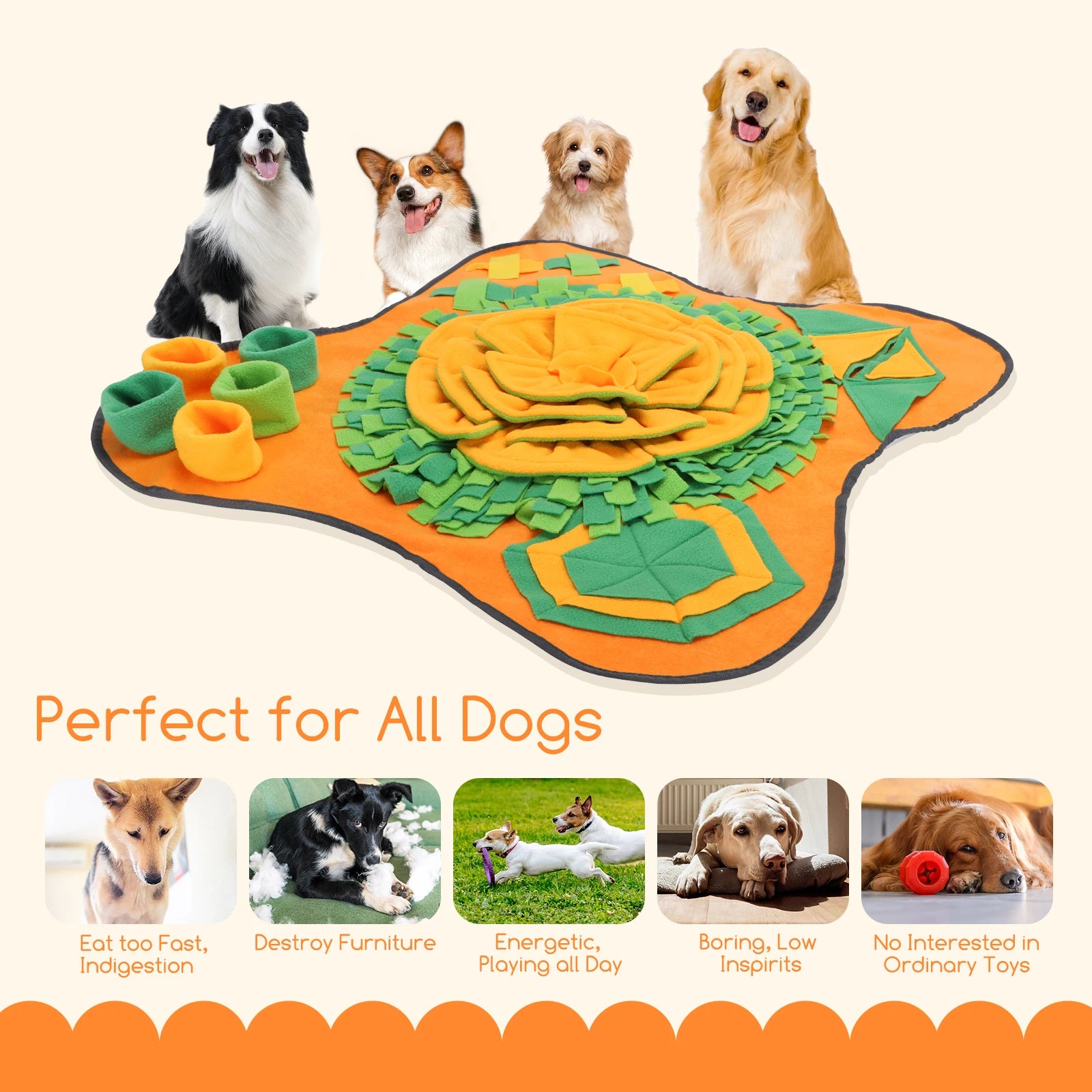 Alfombra Olfativa Interactiva para Perros | Snuffle Mat 70x70cm | Juego de Enriquecimiento Mental